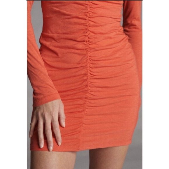 Anthropologie NWT New Sundry Ruched  V Neck Long Sleeve Dress 2 Medium RARE HTF - Picture 4 of 8